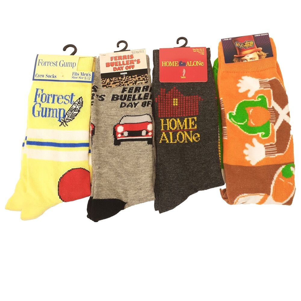 Movies Forest Ferris Wonka Home Alone Novelty Men Socks 4 Pair Sz 6-12 NWT